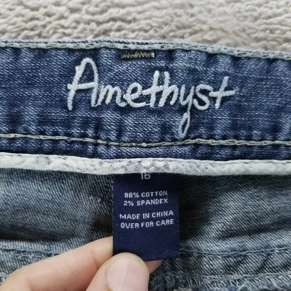 Amethyst Jeans Womens 16 Blue Bootcut Low Rise Distressed Stretch Embroidered - Picture 4 of 10